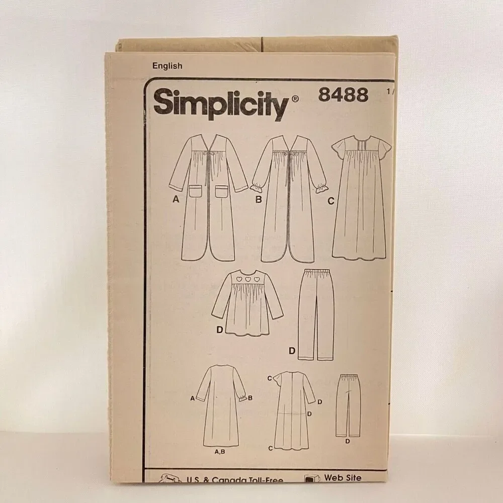 #8488 Simplicity Childs and Girls Sleepwear Sewing Pattern Size 3-6